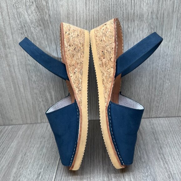 Avarcas Australia Wedge Sandal Womens 36 Cork Wedge Slingback Leather Navy Blue - Picture 8 of 10